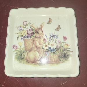 Cracker Barrel Easter Treasures Floral Bunny Square Plate